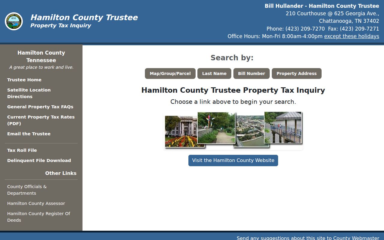 Chattanooga ZIP code directory Trustee property tax address search