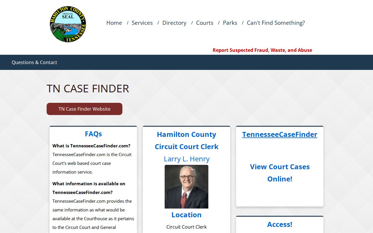 Chattanooga residents directory Tennessee CaseFinder court search entry page