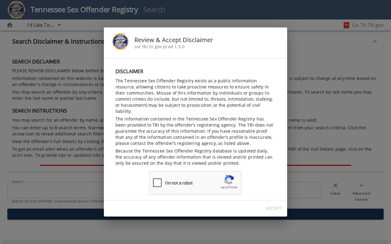 Chattanooga residents directory Tennessee Bureau of Investigation registry search notice